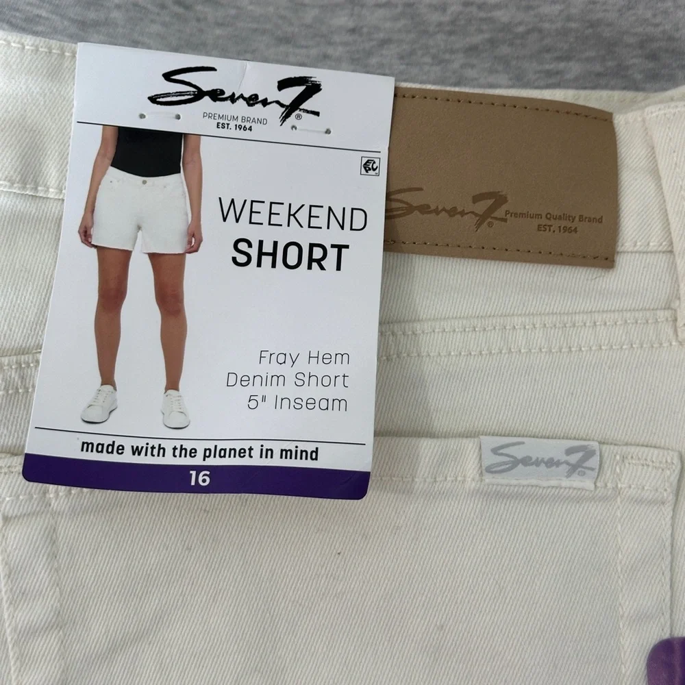 Seven 7 Weekend Stretch Denim Mid-rise Cream Shorts Size 16 - Picture 4 of 5
